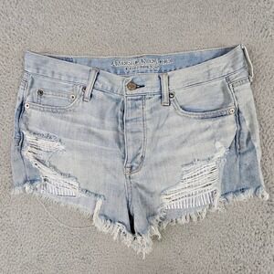 American Eagle Denim Shorts 8 Light Blue Vintage Hi-Rise Festival Button Fly